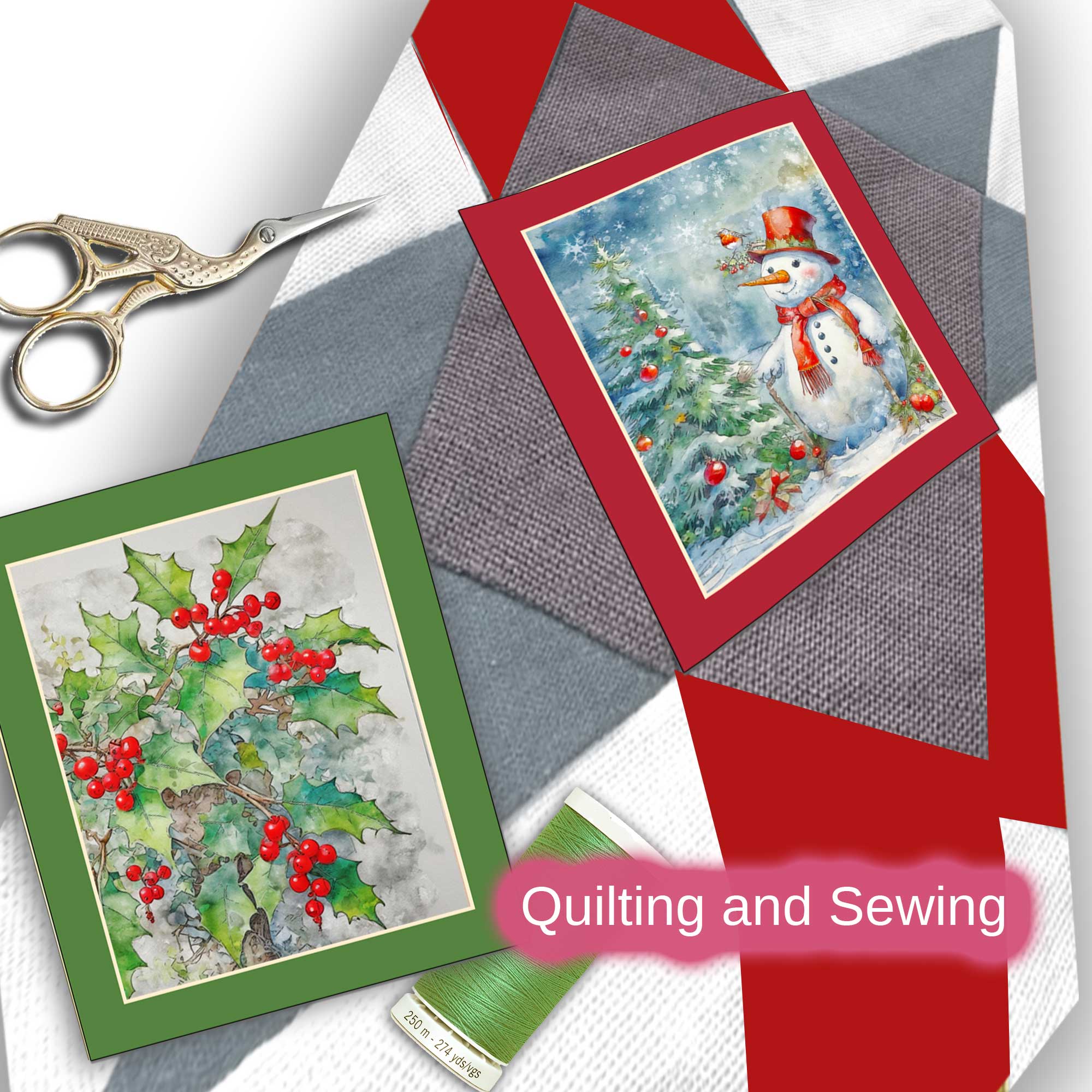Christmas Fabric 12 Mini Prints Set : Traditional Festive Panel