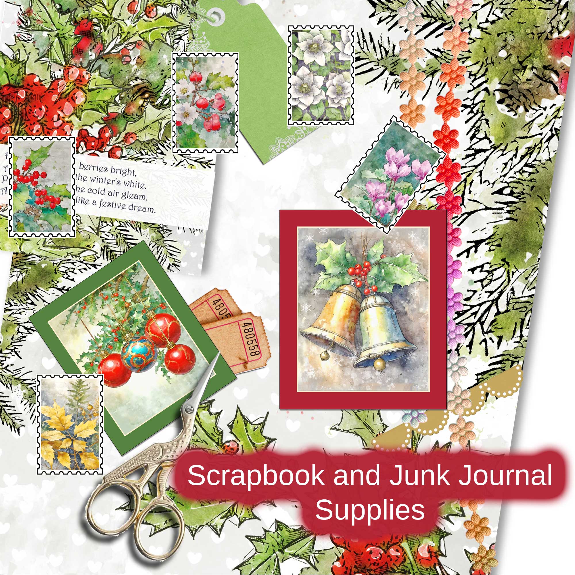 Christmas Fabric 12 Mini Prints Set : Traditional Festive Panel