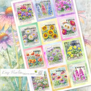 Mini Art Fabric Panels Set of 12 Prints : Flower Seeds