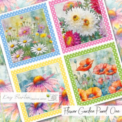 Flower Garden Fabric Panel Set of Four Prints : Set One : Quilting Squares