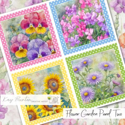 Flower Garden Fabric Panel Set of Four Prints : Set Two : Quilting Squares