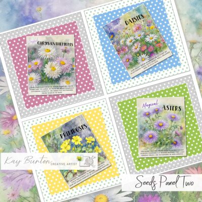 Flower Seeds Fabric Panel Set of Four Prints : Set Two : Textile Crafting