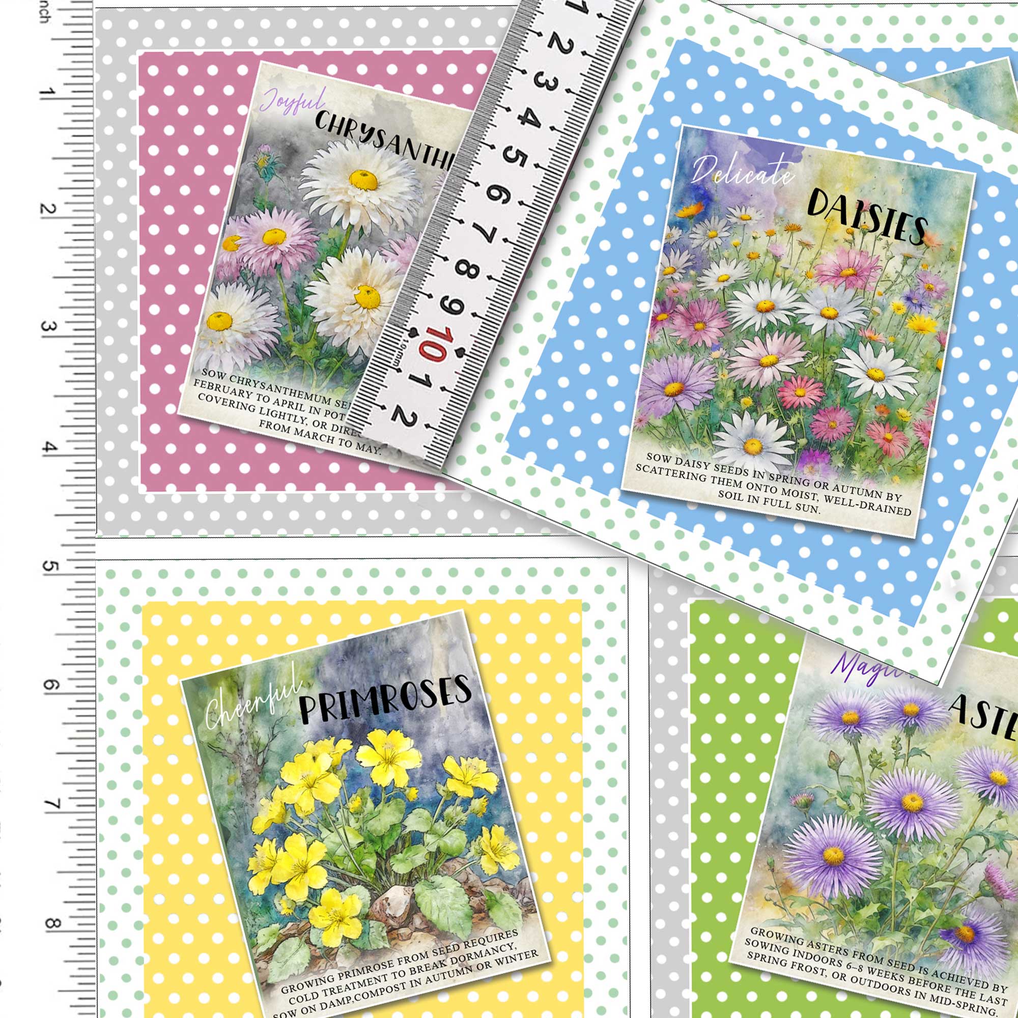 Three Panel Bundle Flower Seeds Fabric Panels : 3 x Set of Four Prints : Textile Crafting - Image 5