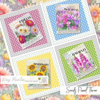 Flower Seeds Fabric Panel Set of Four Prints : Set Three : Textile Crafting