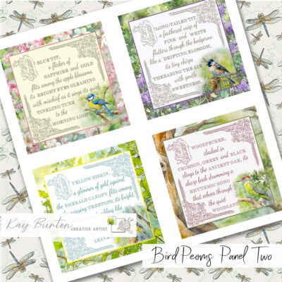 Bird Poems Fabric Prints : Set Two : Textile Art