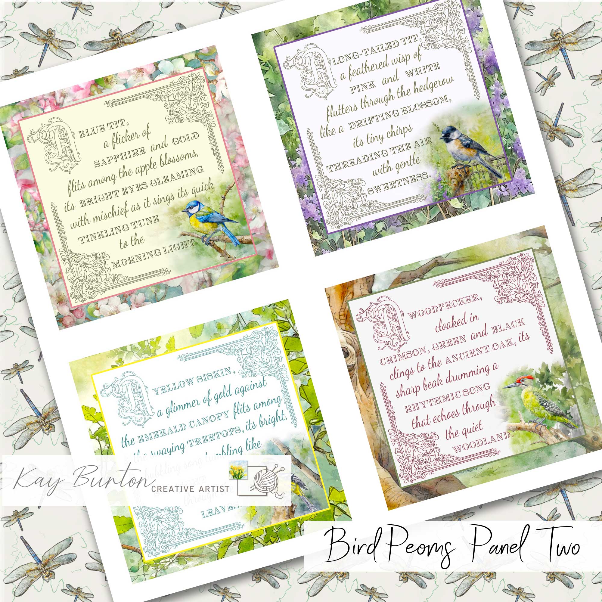 Bird Poems Fabric Prints : Set Two : Textile Art