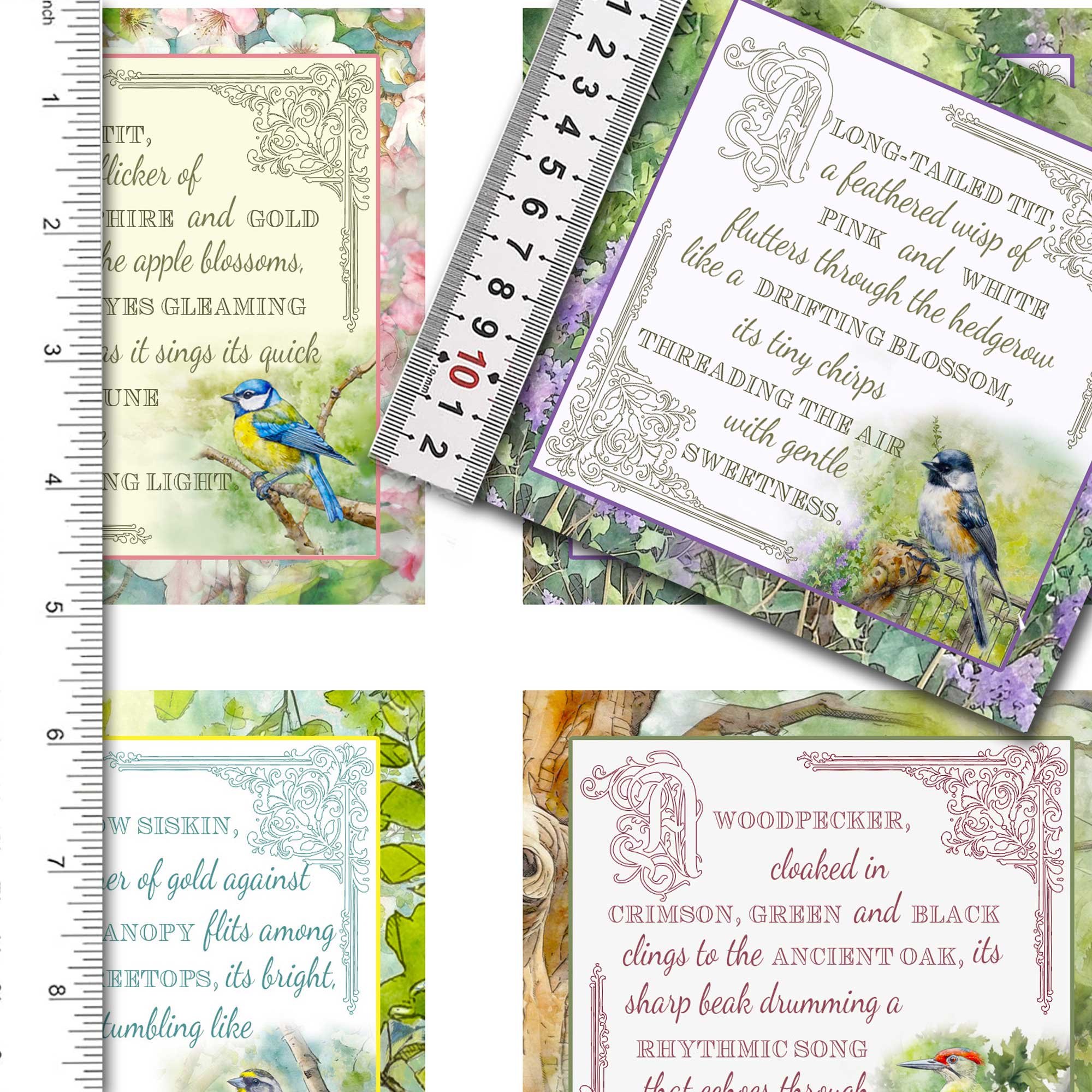 Bird Poems Fabric Prints : Set Two : Textile Art