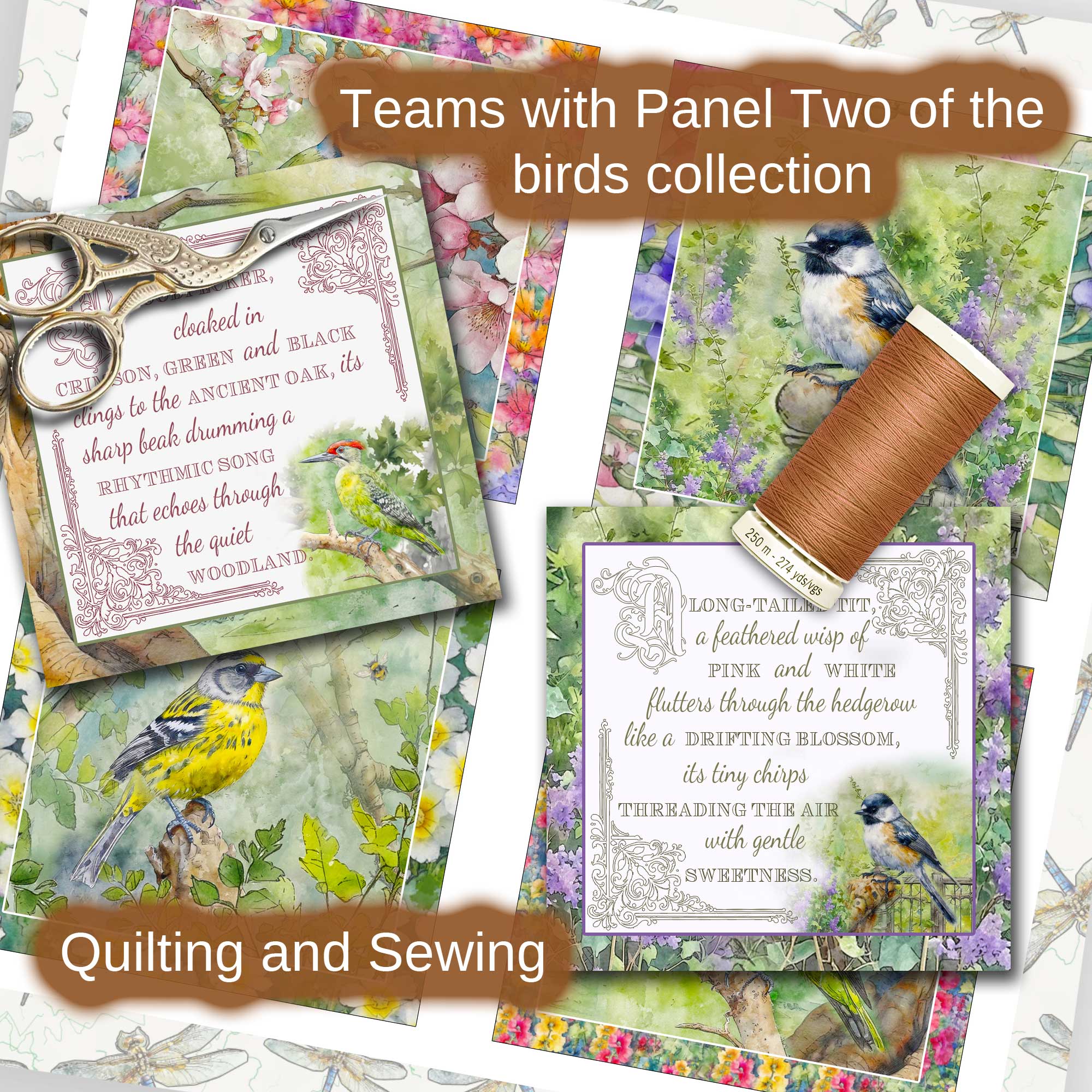Bird Poems Fabric Prints : Set Two : Textile Art