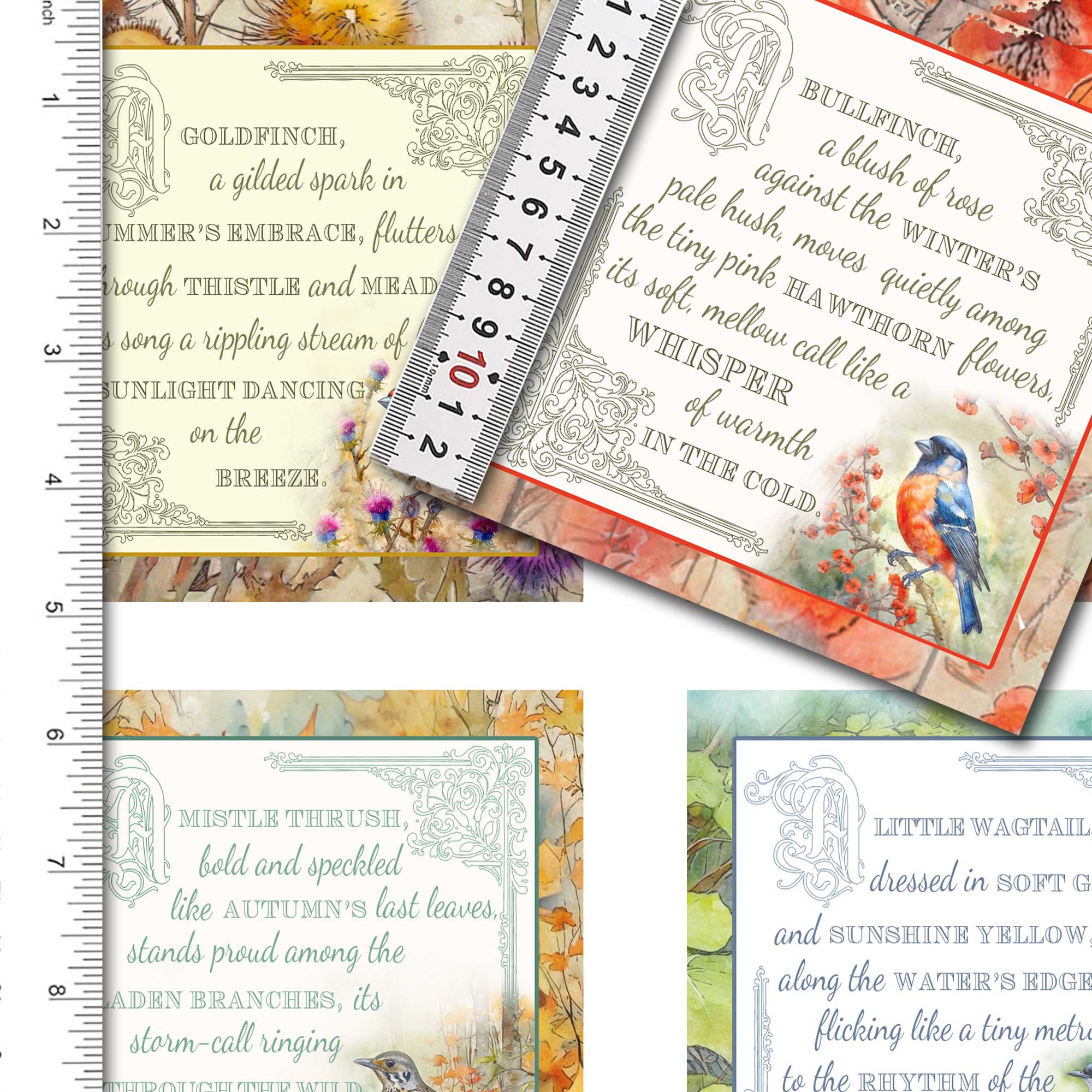 Bird Poems Fabric Prints : Set Three : Textile Art