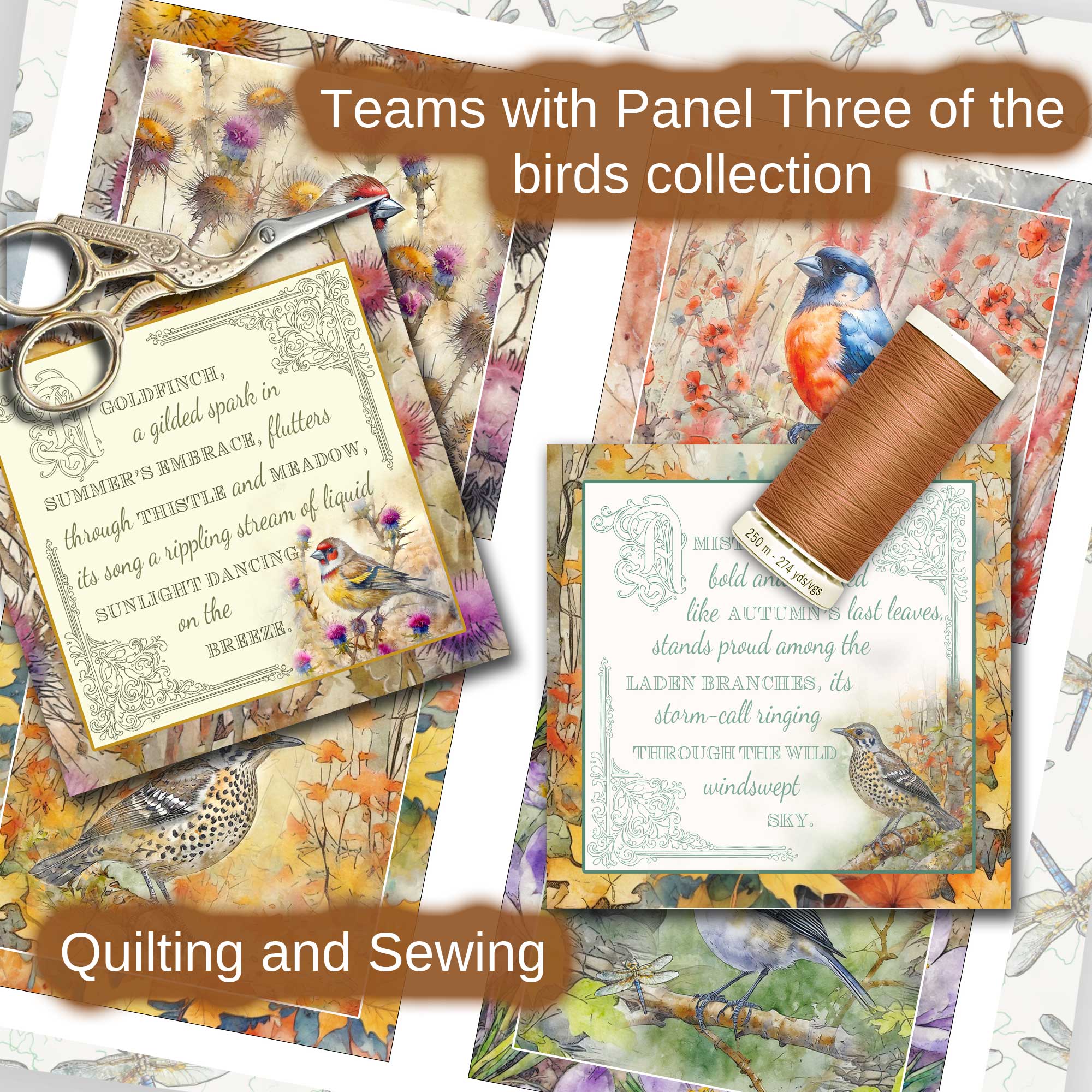 Bird Poems Fabric Prints : Set Three : Textile Art