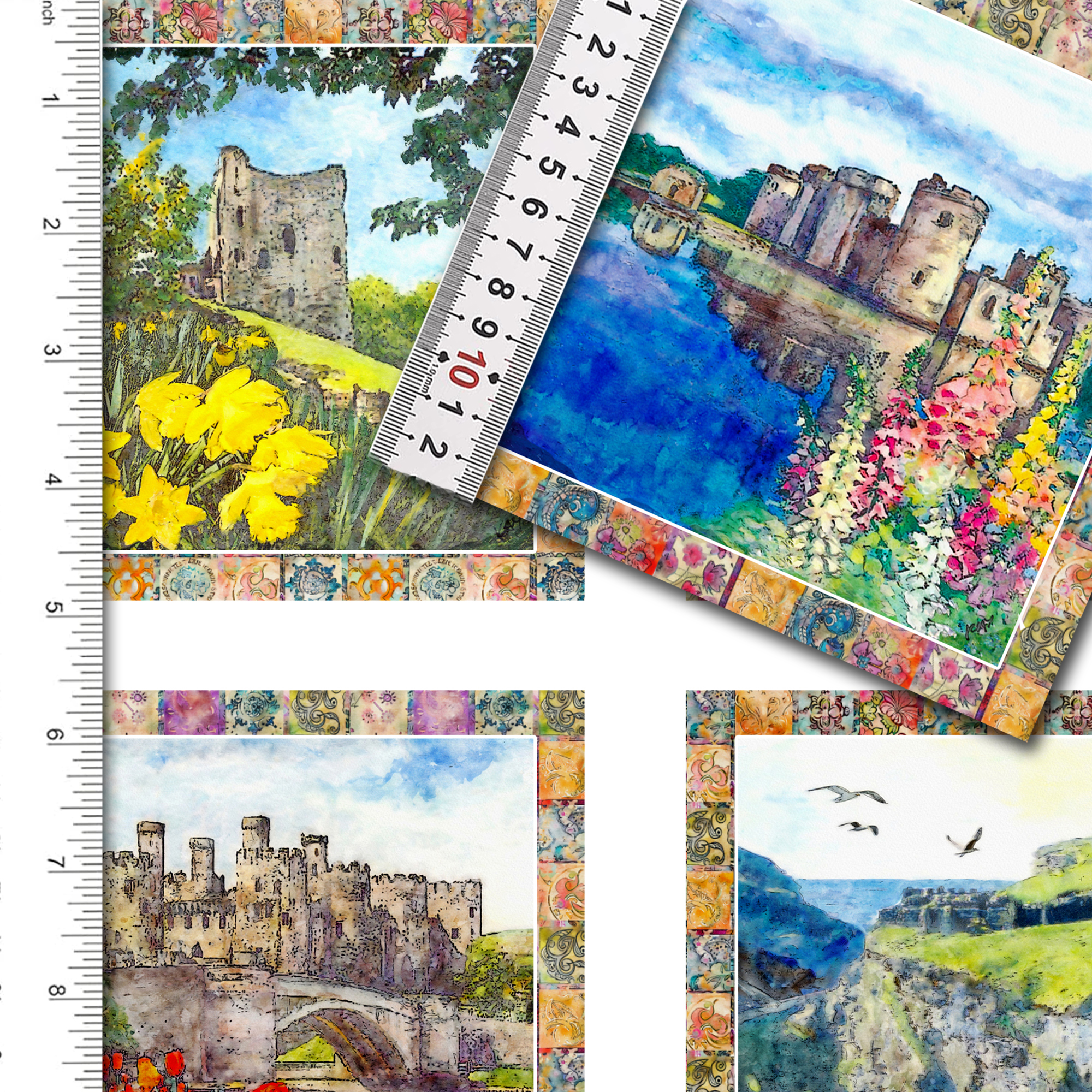 Historical Castles Fabric Prints : Set One : Slow Stitching