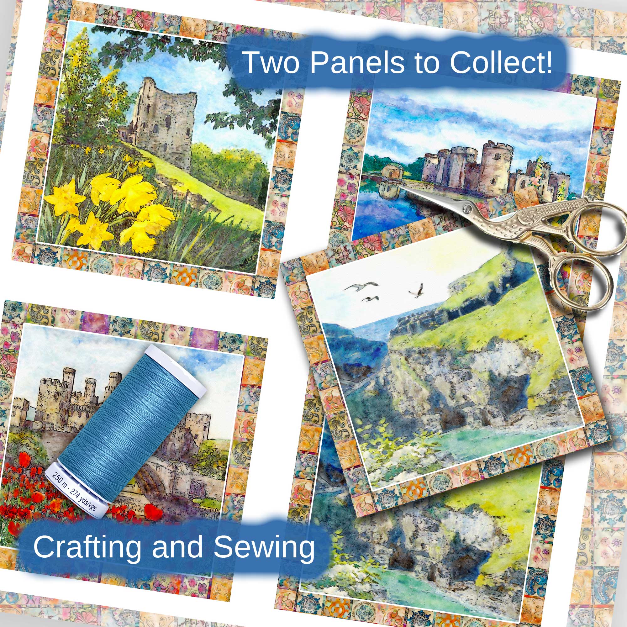 Historical Castles Fabric Prints : Set One : Slow Stitching
