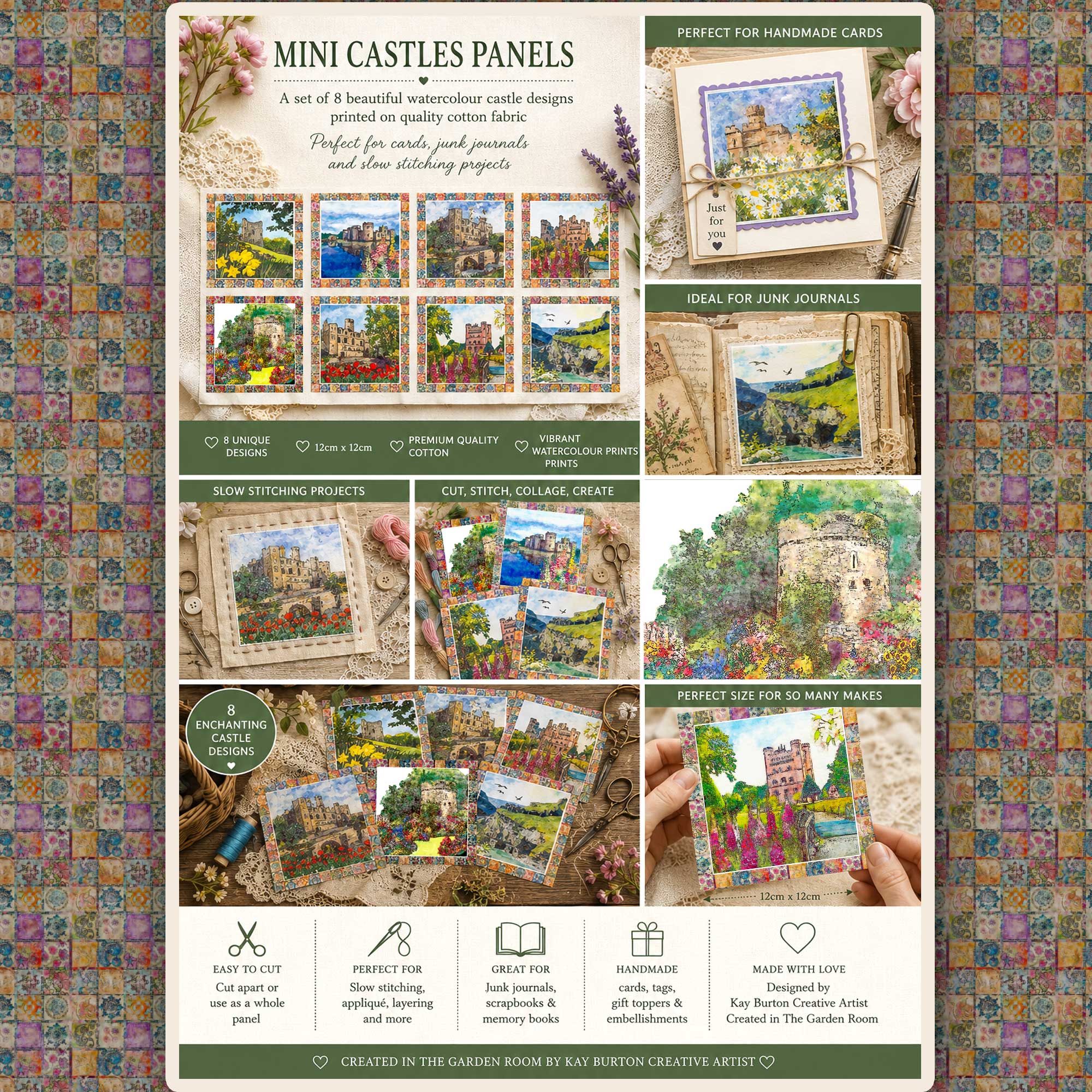 Historical Castles Fabric Prints : Set One : Slow Stitching