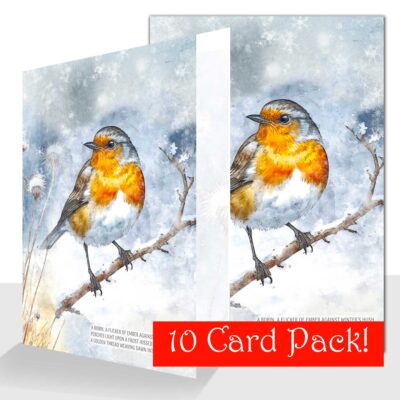 Watercolour Robin Christmas Cards - 10 Card Pack - Snow Scene