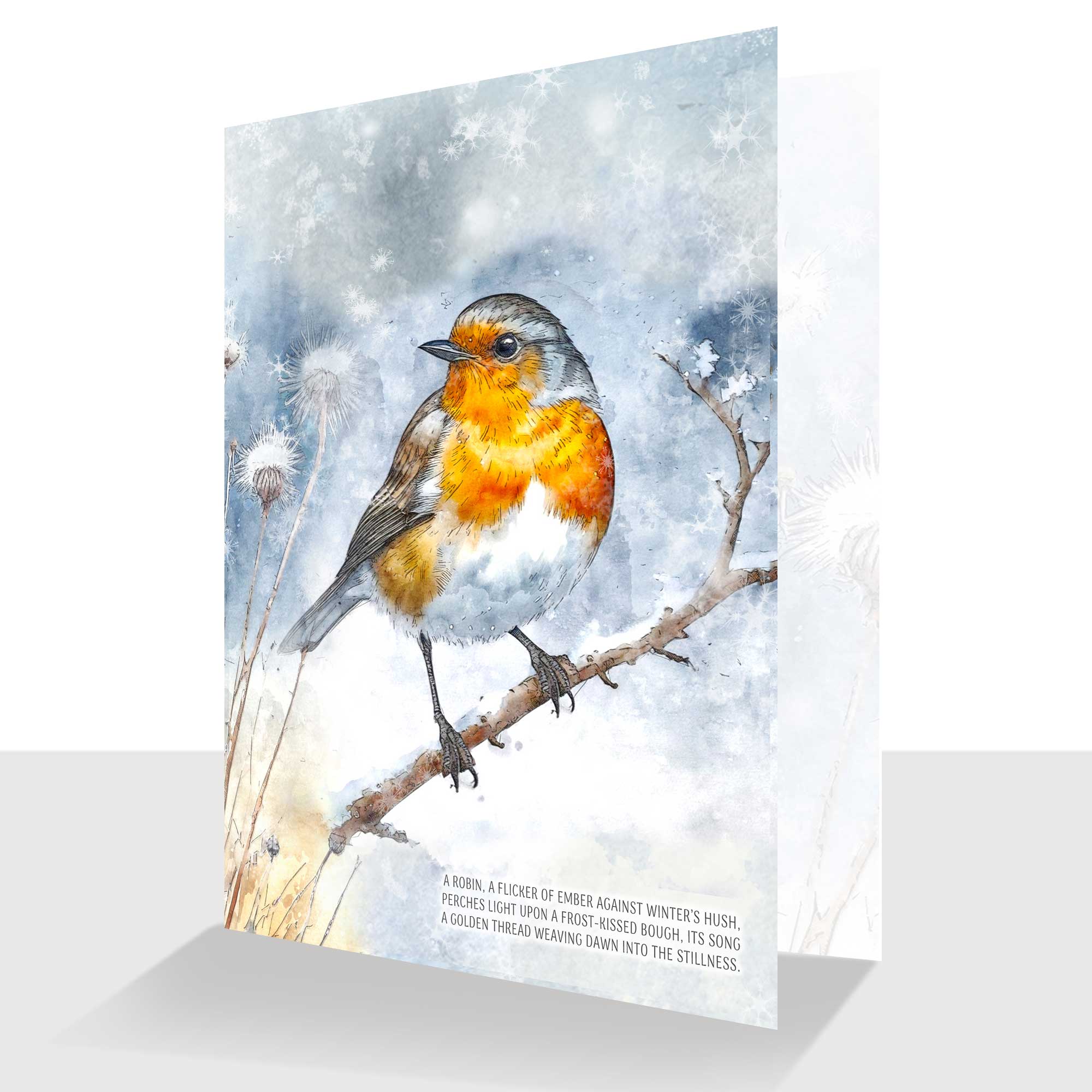 Watercolour Robin Christmas Cards - 10 Card Pack - Snow Scene
