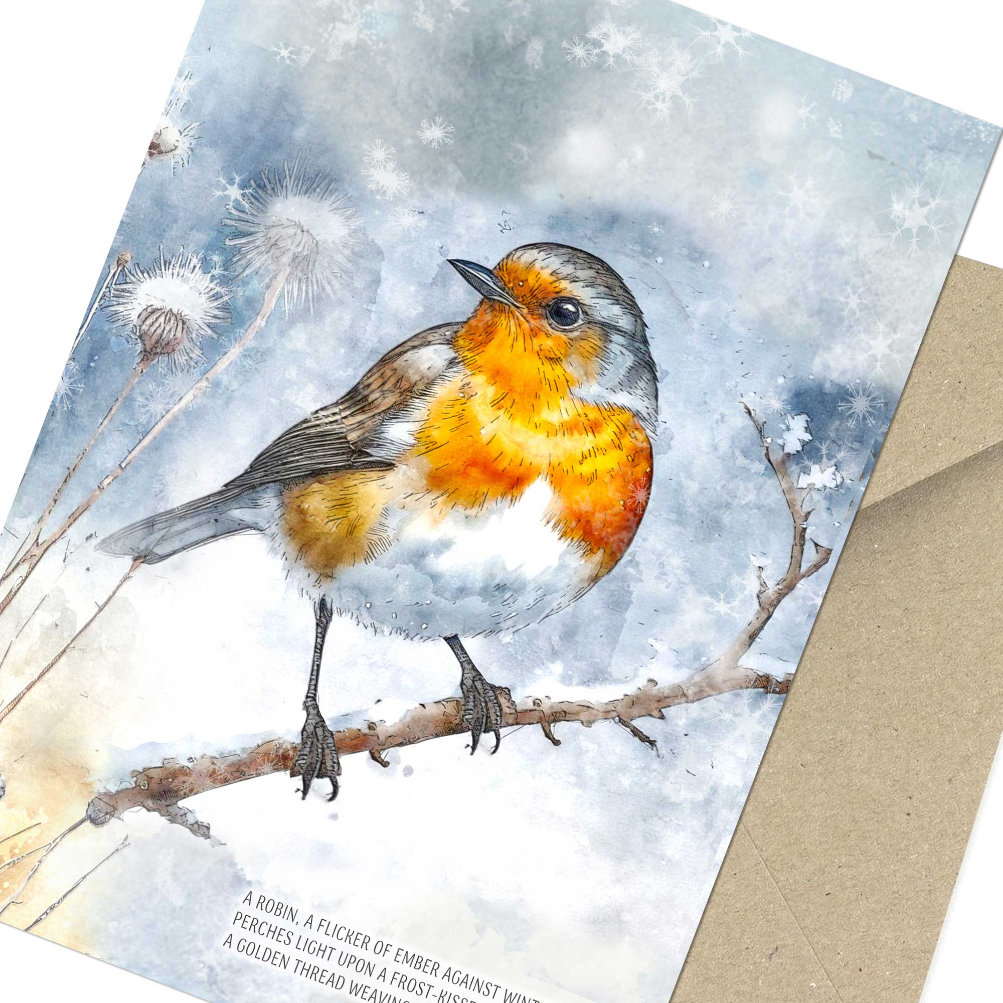 Watercolour Robin Christmas Cards - 10 Card Pack - Snow Scene