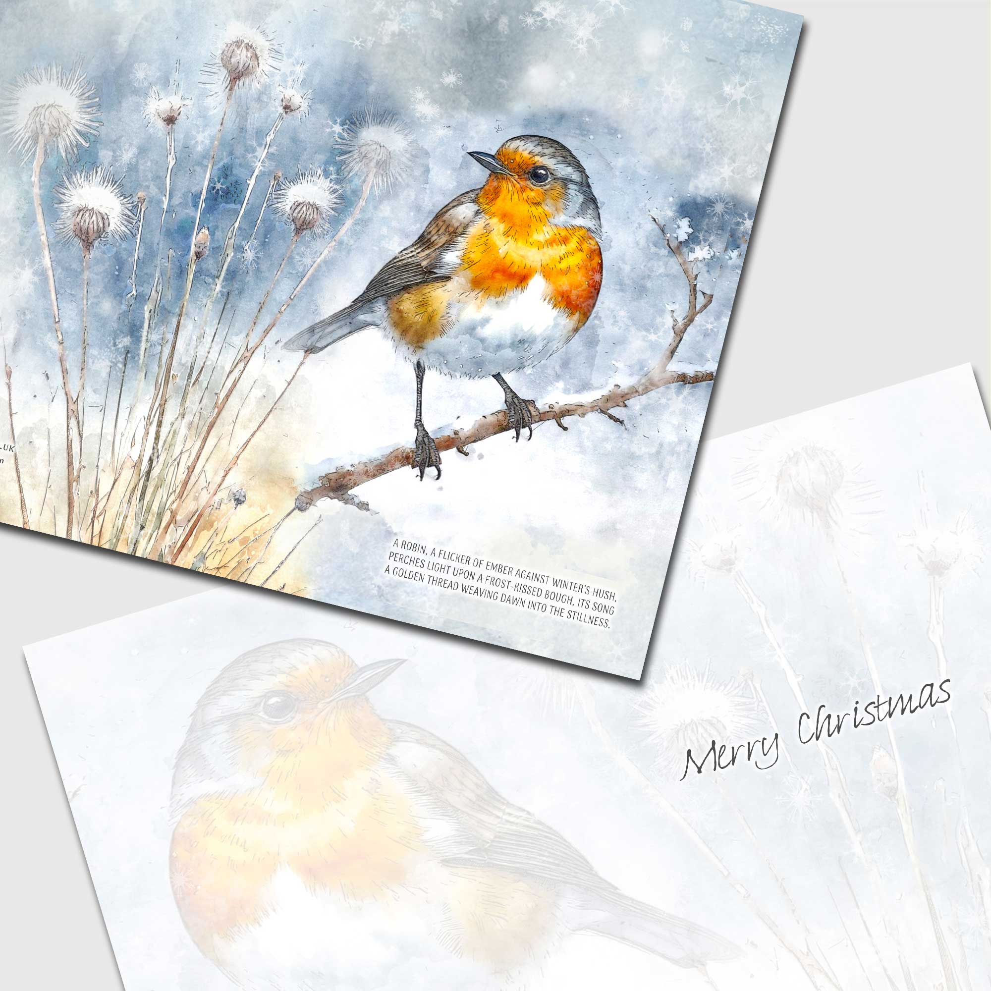 Watercolour Robin Christmas Cards - 10 Card Pack - Snow Scene