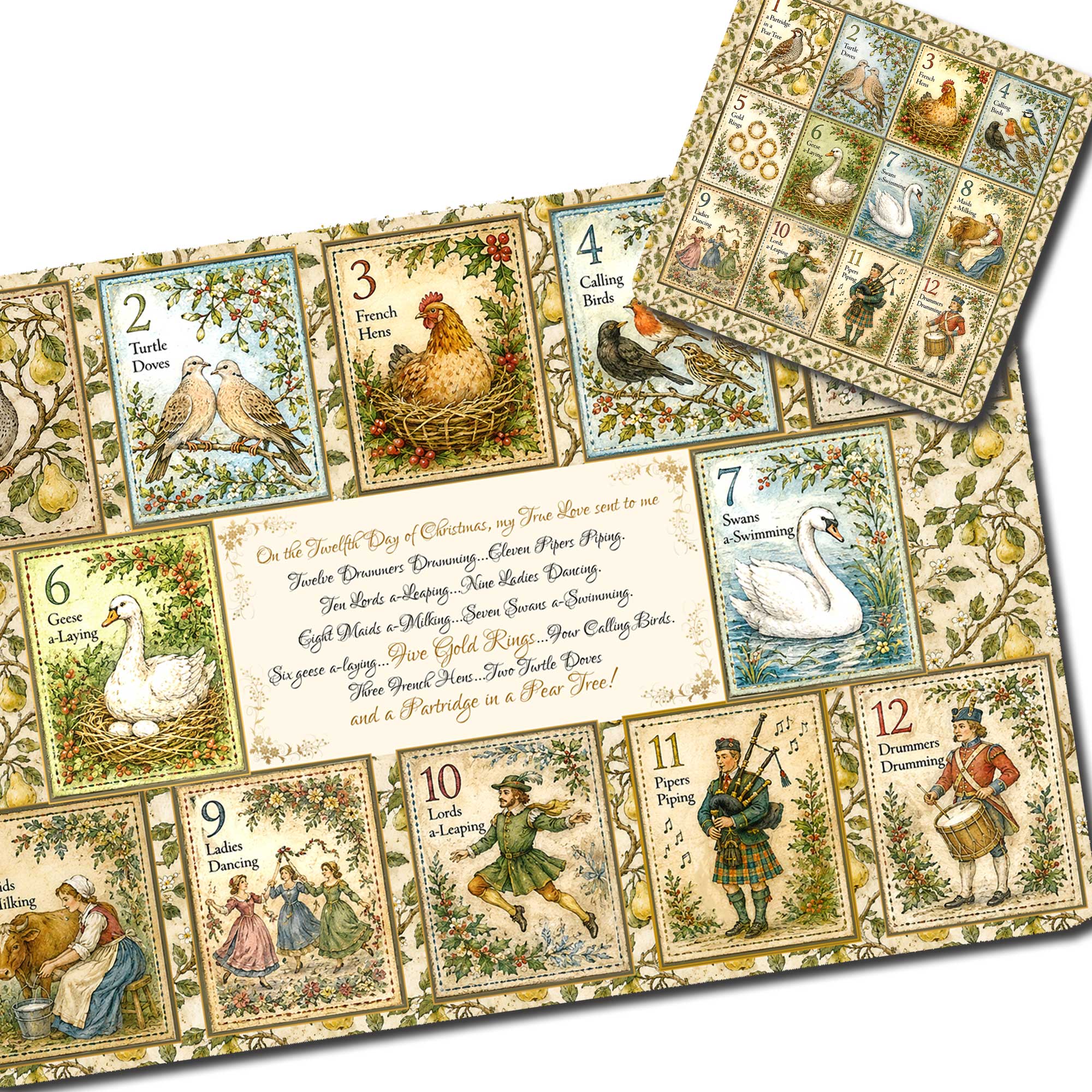 Twelve Days of Christmas Tableware Coasters and Matching Placemats