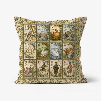 Twelve Days of Christmas Luxury Cushion Faux Linen 16" 41cm Square