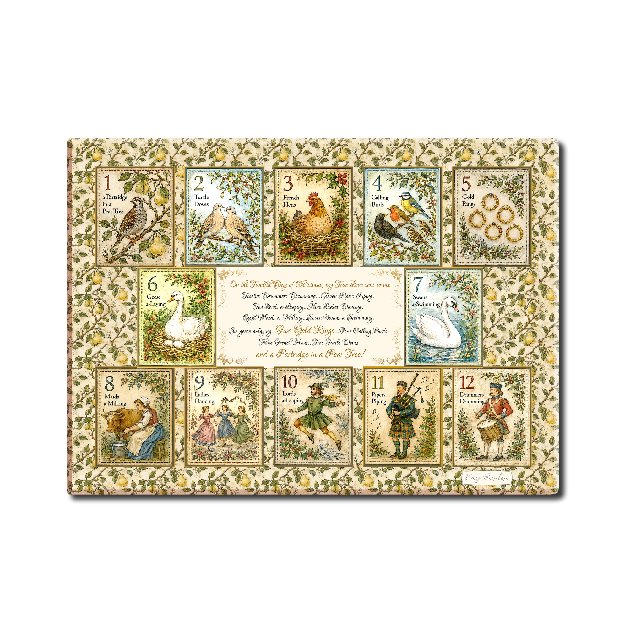 Twelve Days of Christmas Cutting Board or Worktop Saver