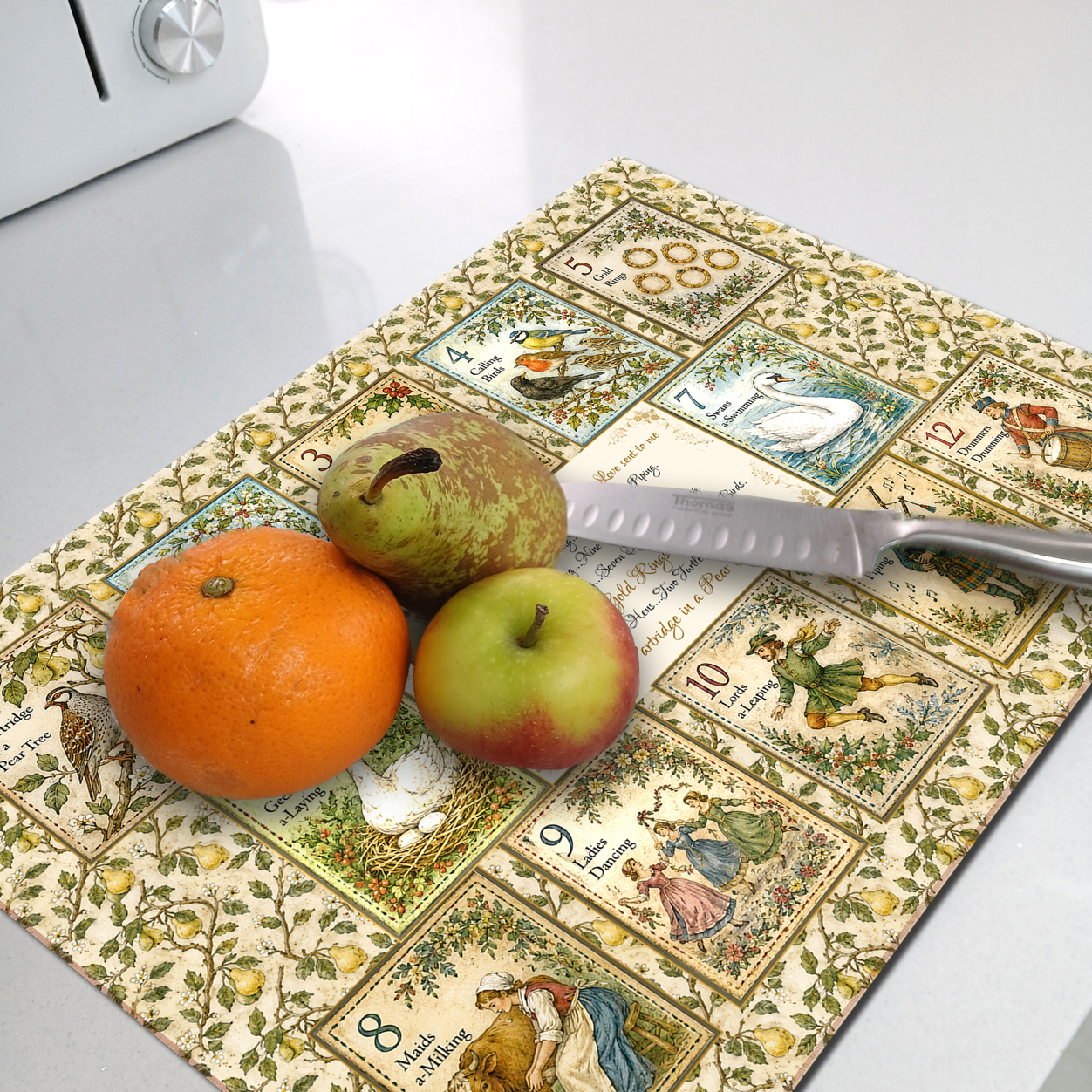 Twelve Days of Christmas Cutting Board or Worktop Saver