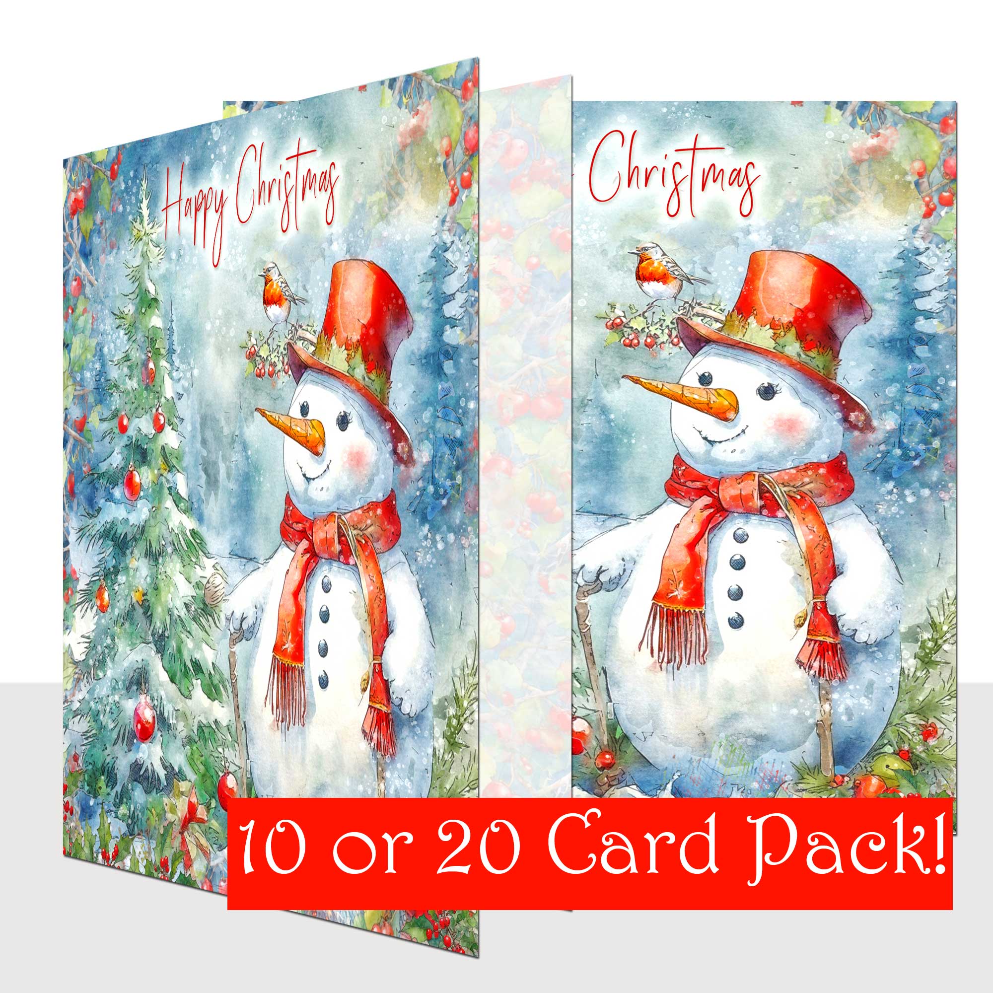 Snowman Christmas Card - 10 or 20 Card Packs - Quality Christmas Cards