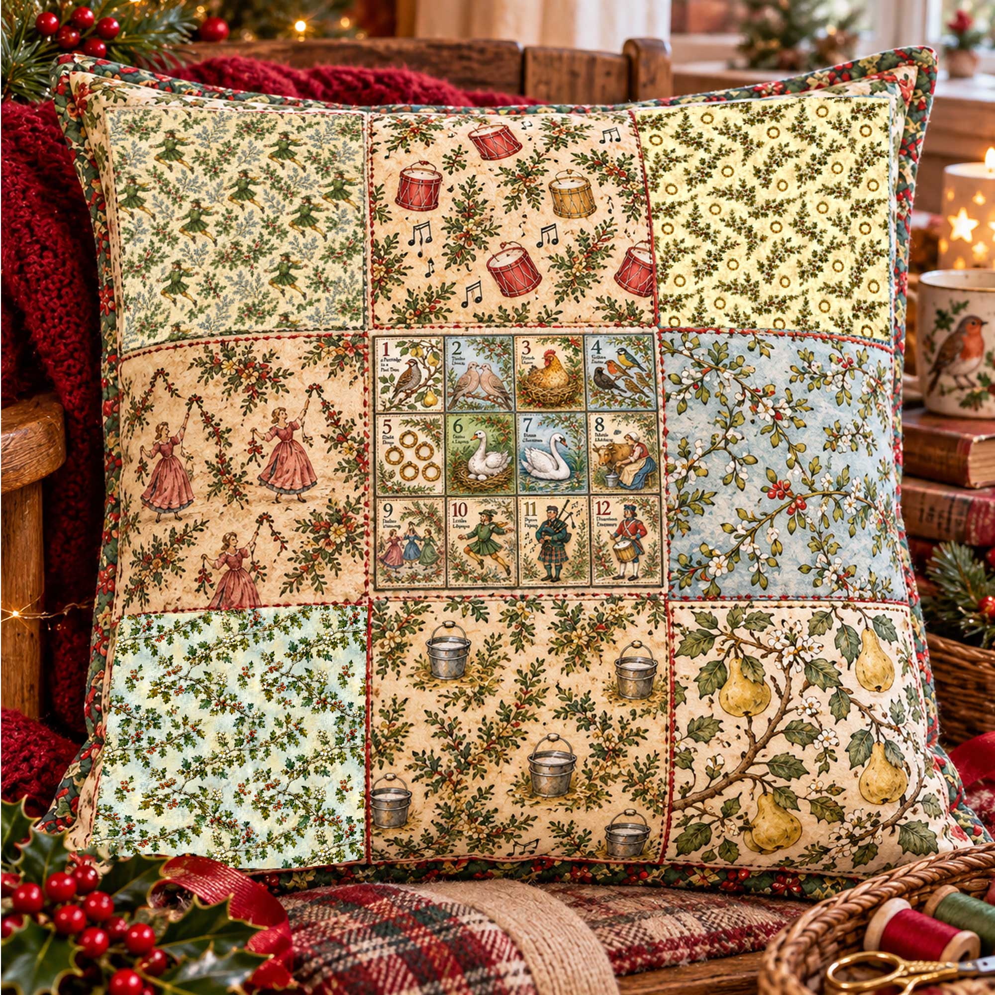 Twelve Days of Christmas Fabric Scraps Pack : 10 Mini Fabric Squares