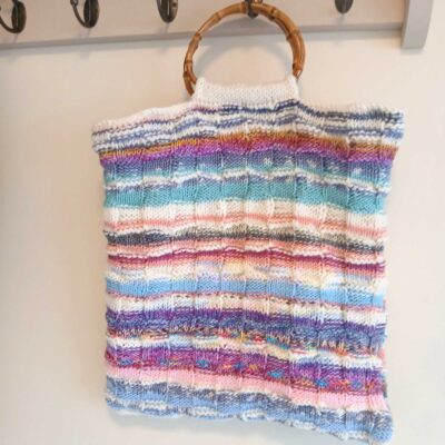 Tote Shopping Bag Faux Bamboo Handles Pastel Colours