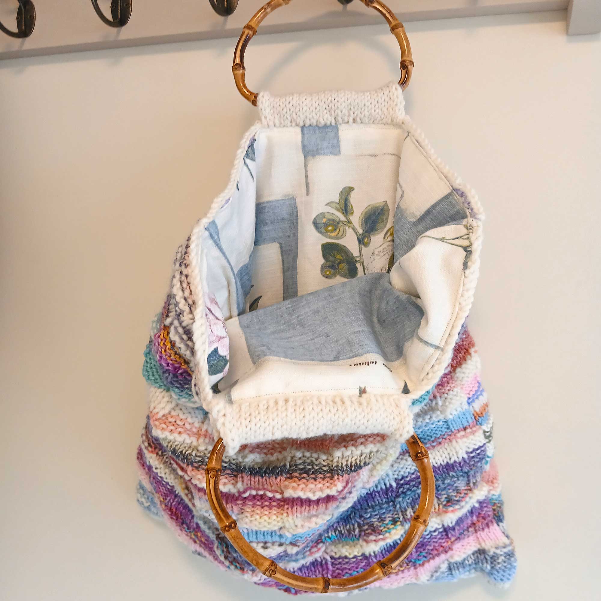 Tote Shopping Bag Faux Bamboo Handles Pastel Colours