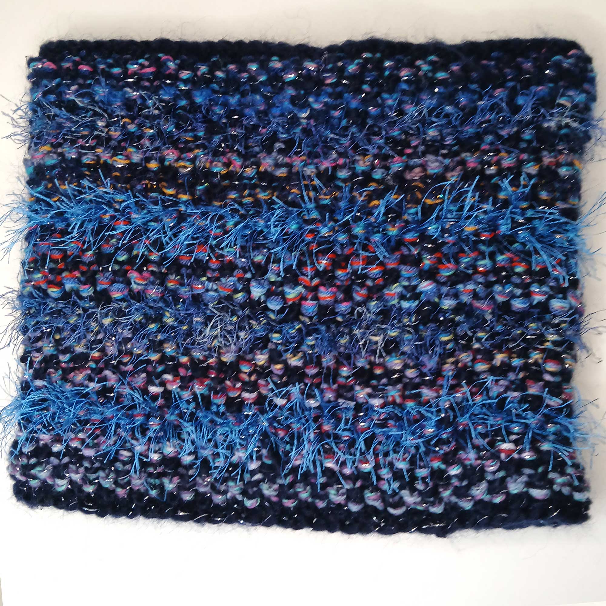 Midnight Blue Snood Chunky Neck Warmer : Deep navy, vibrant blues and colourful shimmering accents.